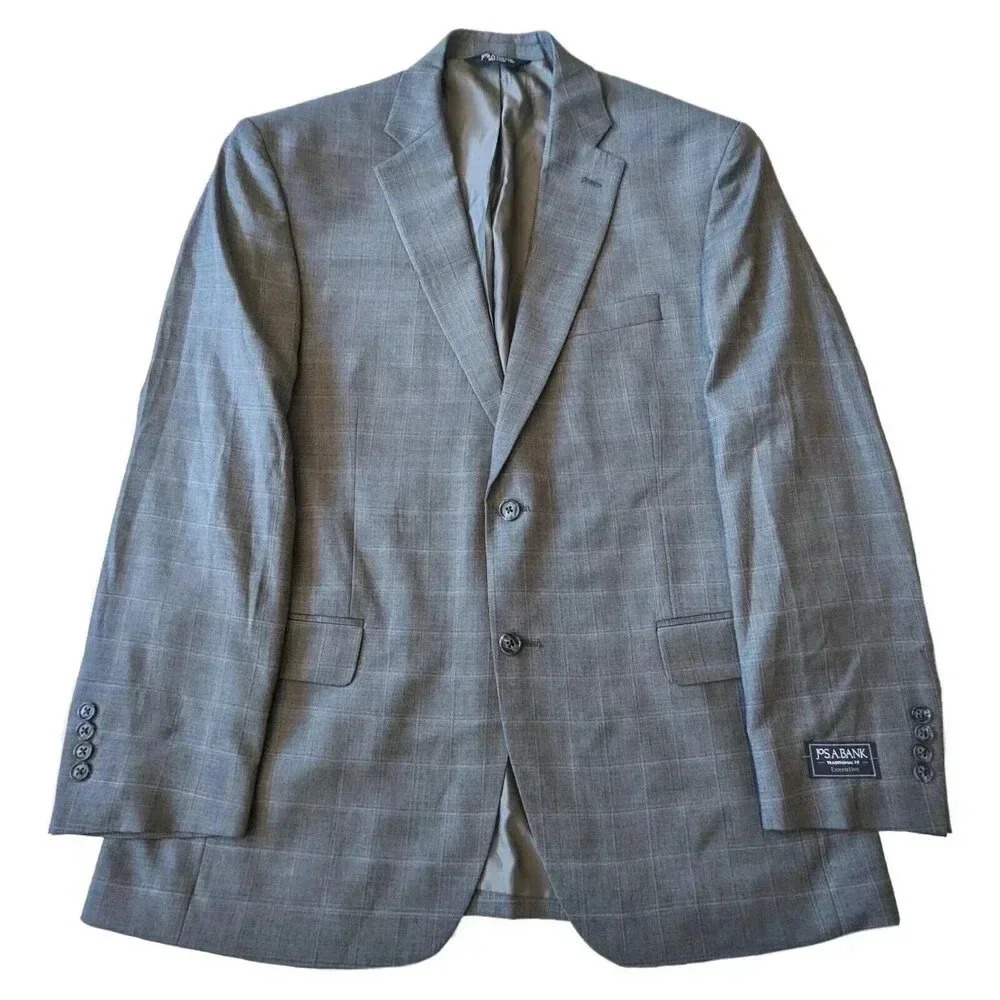 JOS A BANK NWT $299 Suit Jacket Size 42 R Executive Tailored Fit Grey Plaid